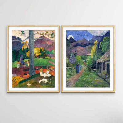 Rue De Tahiti and Mata Mui by Paul Gauguin - Two Piece Print Set on Canvas or Paper I Heart Wall Art Australia 