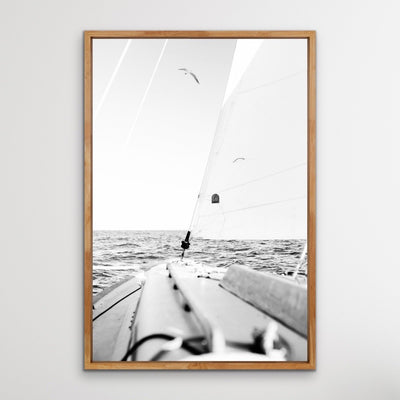 Sail Away - Black and White Yacht Boating Sailing Framed Canvas Print Wall Art Print - I Heart Wall Art