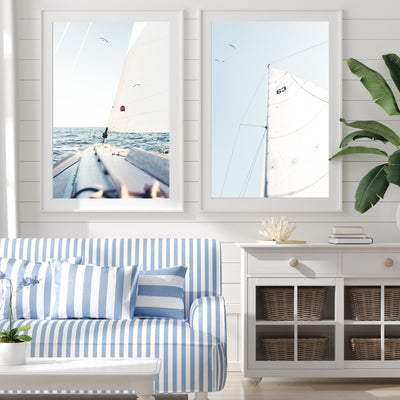 Sailing Away -Two Piece Yachting Hamptons Boat Prints For Coastal Beach Homes Diptych - I Heart Wall Art