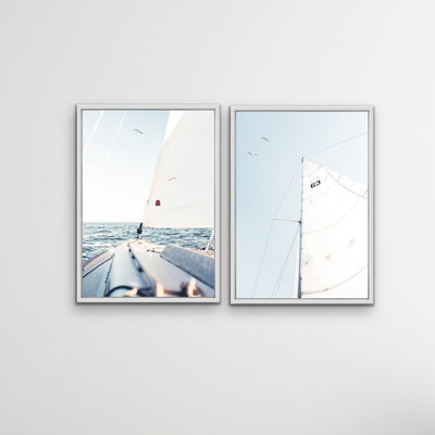 Sailing Away -Two Piece Yachting Hamptons Boat Prints For Coastal Beach Homes Diptych - I Heart Wall Art