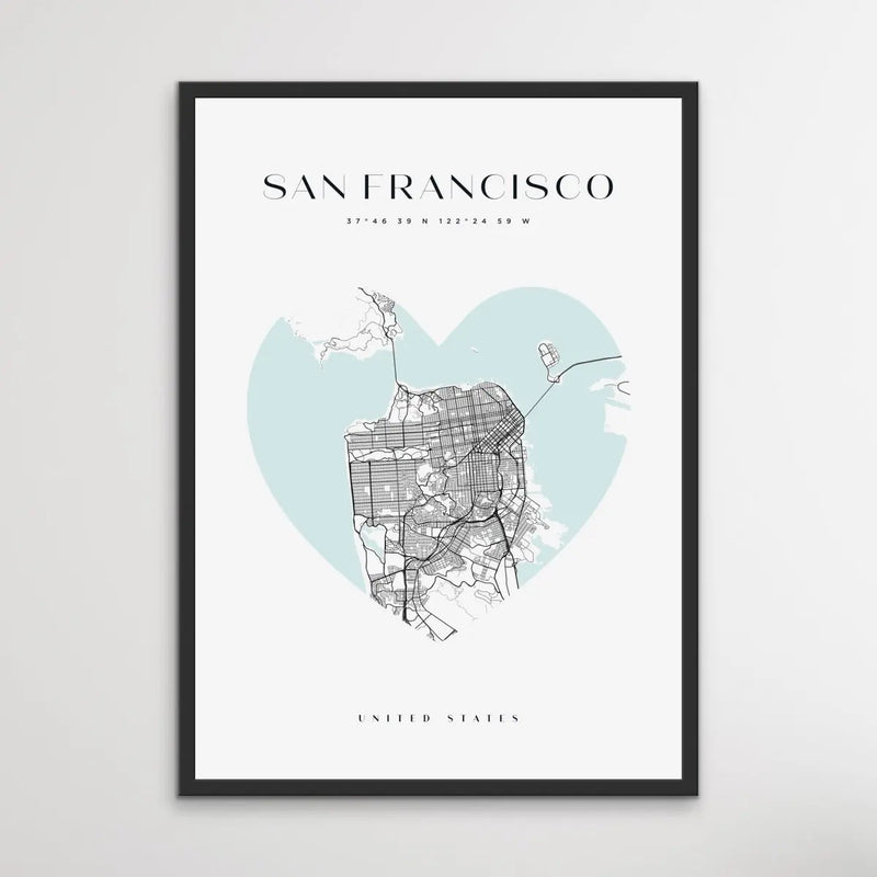 San Francisco City Map - Heart, Square Or Round City Map I Heart Wall Art 