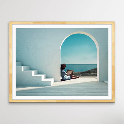 Santorini Summers - Print of Woman Under Arch By The Ocean - I Heart Wall Art