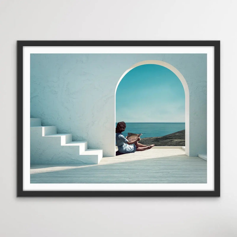 Santorini Summers - Print of Woman Under Arch By The Ocean - I Heart Wall Art