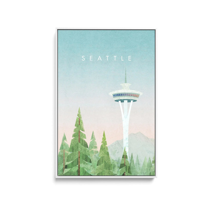 Seattle by Henry Rivers - Stretched Canvas Print or Framed Fine Art Print - Artwork- Vintage Inspired Travel Poster I Heart Wall Art Australia 