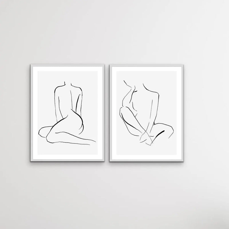 Shape - Two Piece Nude Woman Line Drawing Print Set Diptych - I Heart Wall Art