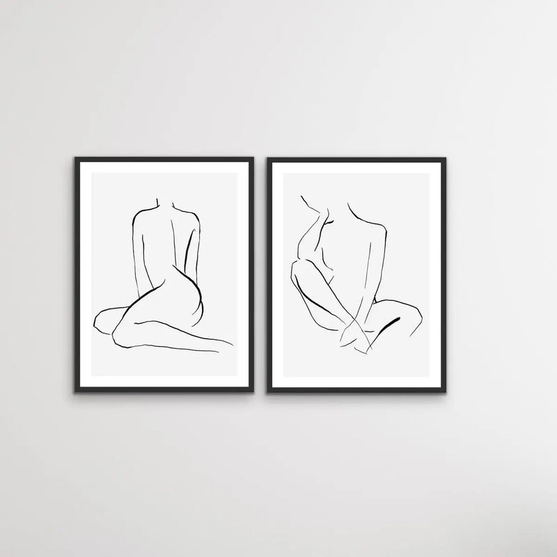 Shape - Two Piece Nude Woman Line Drawing Print Set Diptych I Heart Wall Art Australia 