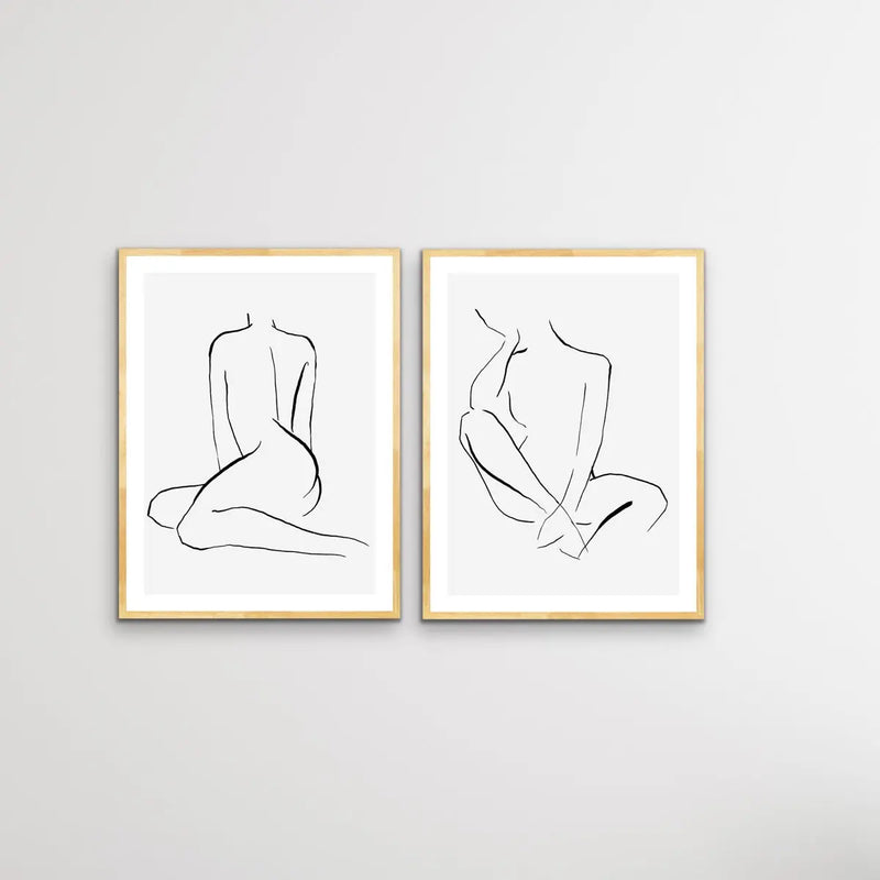Shape - Two Piece Nude Woman Line Drawing Print Set Diptych - I Heart Wall Art