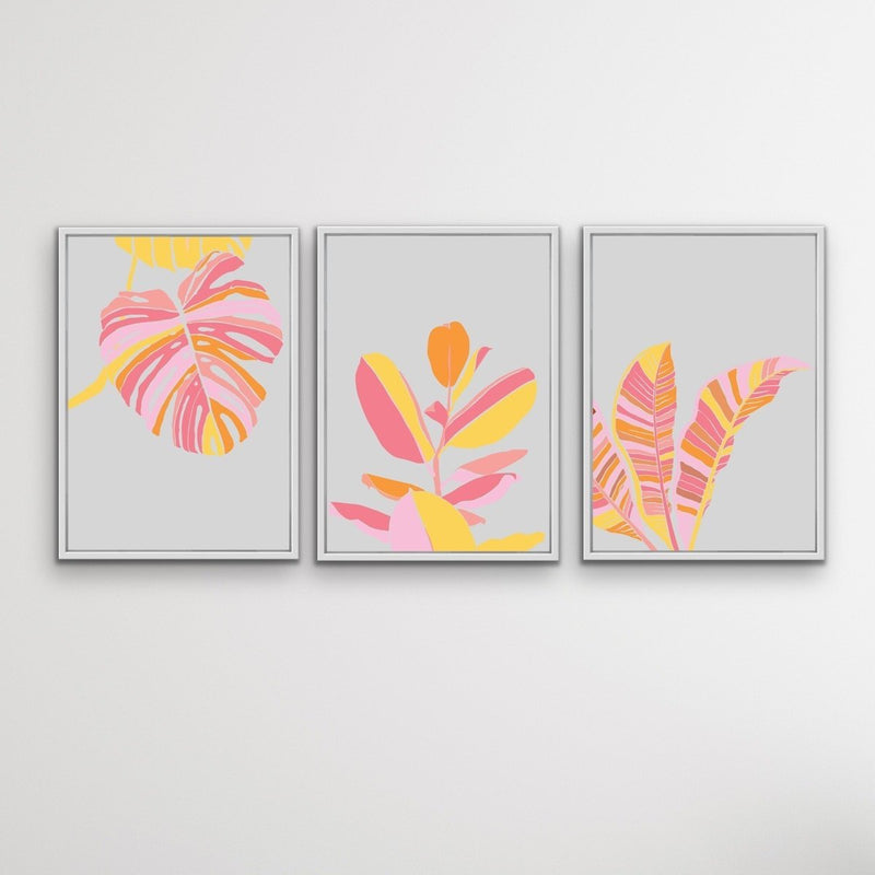 Sherbet Jungle- Three Piece Pastel Pink and Orange Jungle Set Triptych - I Heart Wall Art