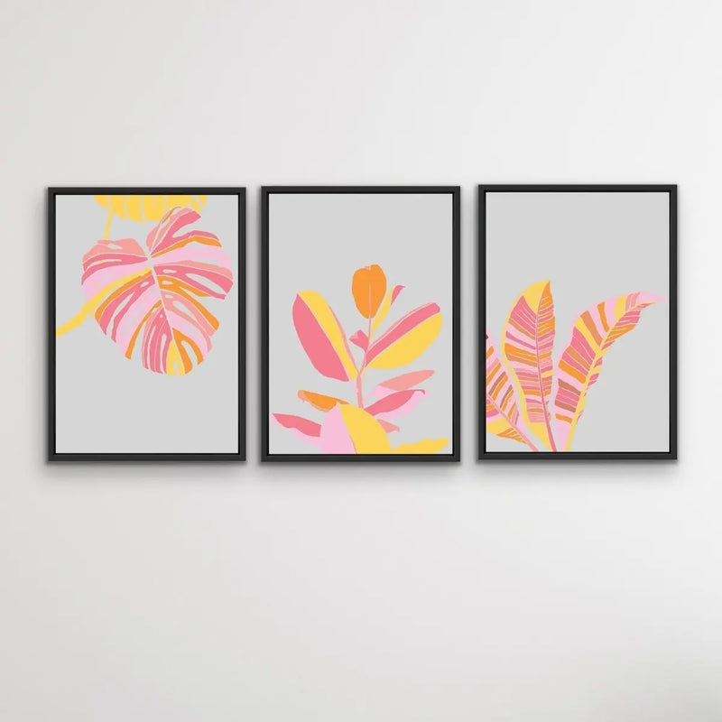 Sherbet Jungle- Three Piece Pastel Pink and Orange Jungle Set Triptych - I Heart Wall Art