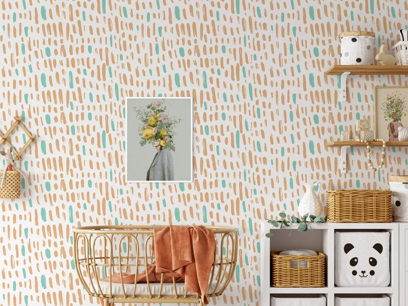 Splidge Splodge In Peach and Green - Peel and Stick Removable Wallpaper I Heart Wall Art Australia 