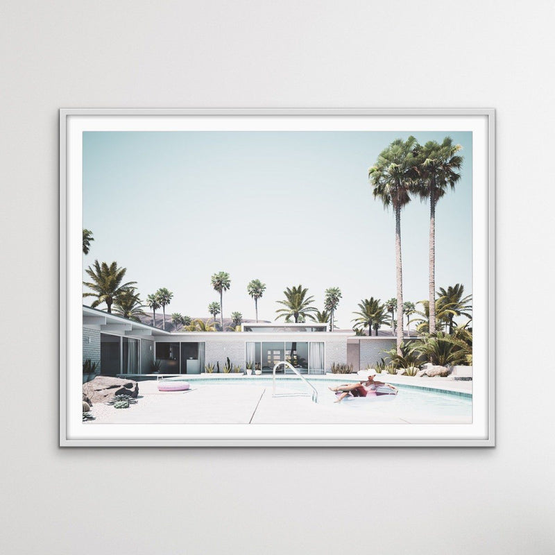 Summer In Palm Springs - Print of Woman In Pool In Palm Springs Motel in Mid Century Style - I Heart Wall Art