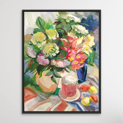 Sunday Brunch With Easter Eggs - Still Life With Flower Painting - I Heart Wall Art
