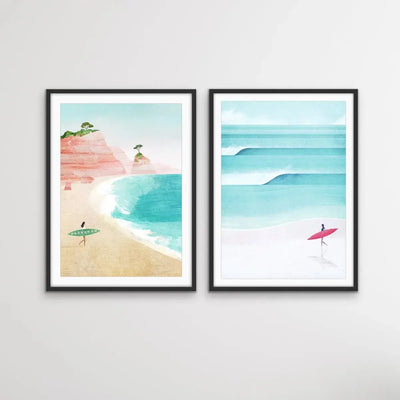Surfer Girl Set - Two Piece Surfer Girl Artwork by Henry Rivers - Wall Art Diptych I Heart Wall Art Australia 