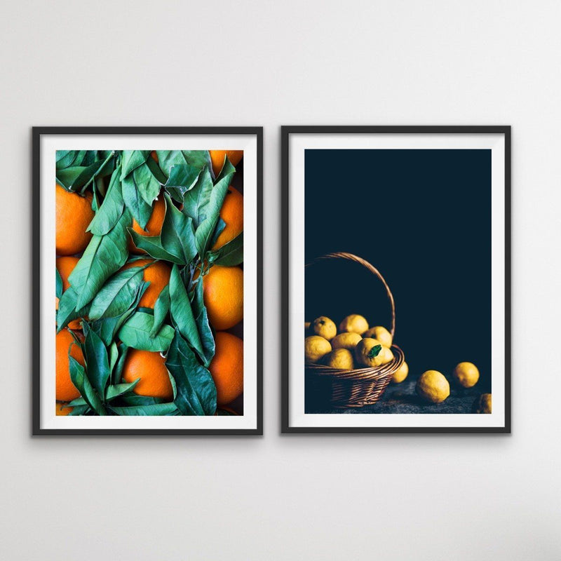 Sweet Citrus Print Pair - Lemon Orange Photographic Art Print  Set Diptych - I Heart Wall Art