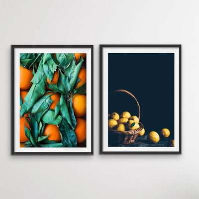 Sweet Citrus Print Pair - Lemon Orange Photographic Art Print  Set Diptych - I Heart Wall Art