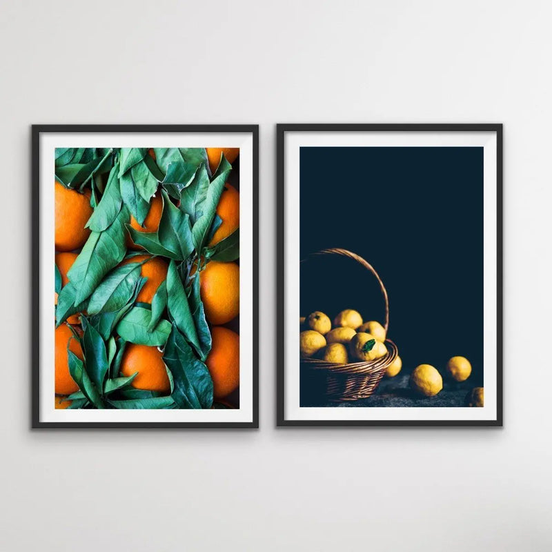 Sweet Citrus Print Pair - Lemon Orange Photographic Art Print  Set Diptych - I Heart Wall Art