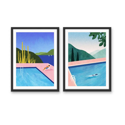 Swimming Pool Set - Two Piece Swimming Pool Contemporary Print Set by Henry Rivers - Wall Art Diptych I Heart Wall Art Australia 