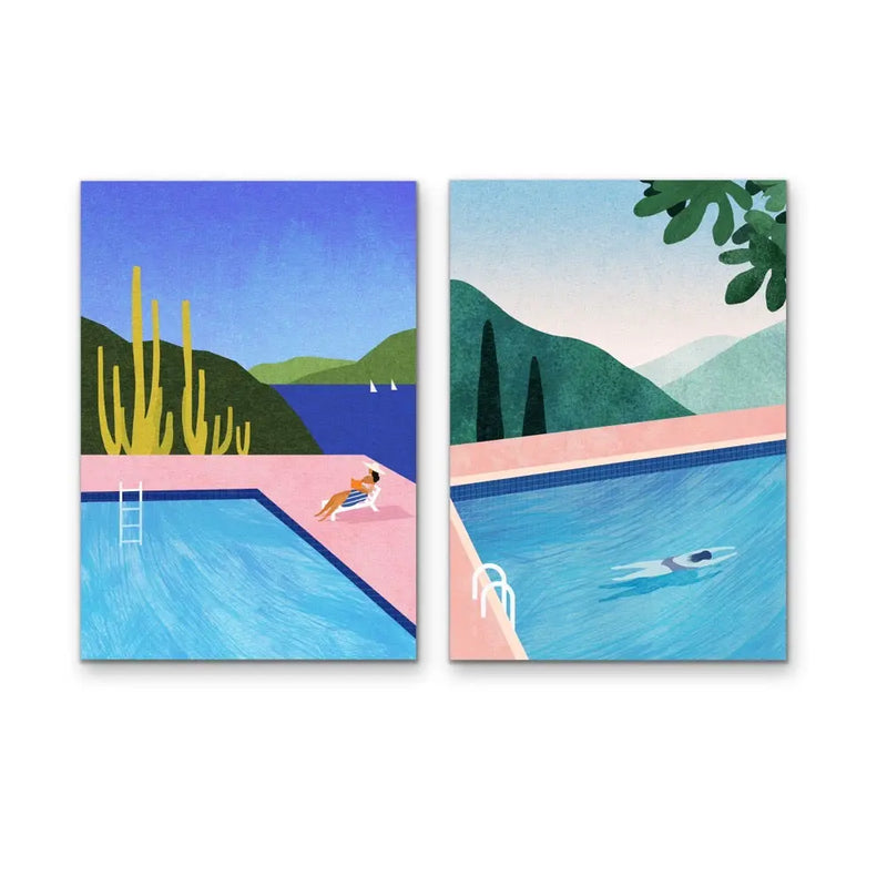 Swimming Pool Set - Two Piece Swimming Pool Contemporary Print Set by Henry Rivers - Wall Art Diptych I Heart Wall Art Australia 