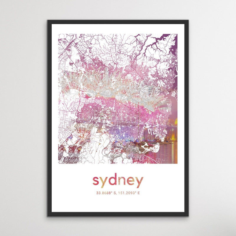 Sydney Skyline Map - I Heart Wall Art