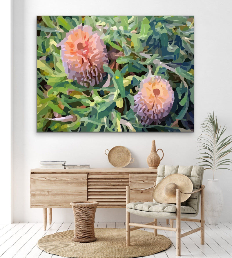 The Banksia Pair- Australian Native Flower Original Artwork By Edie Fogarty Canvas or Art Print - I Heart Wall Art