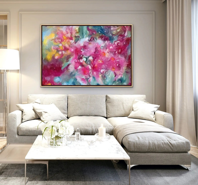 The Blossom Series IV - Gumnut Blossom Abstract Artwork - Pink and Yellow Shades - Australiana Print I Heart Wall Art Australia 