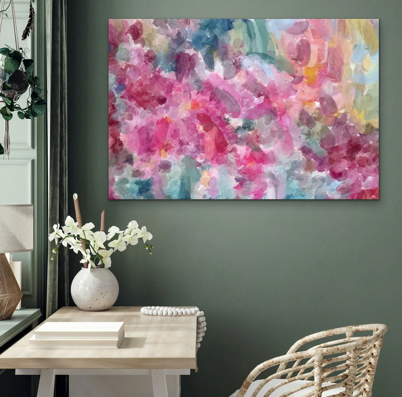 The Blossom Series V - Gumnut Blossom Abstract Artwork - Pink and Yellow Shades - Australiana Print I Heart Wall Art Australia 