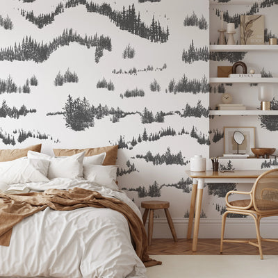 The Forest Series / Thin Forest - Forest Grey and White Wallpaper I Heart Wall Art Australia 