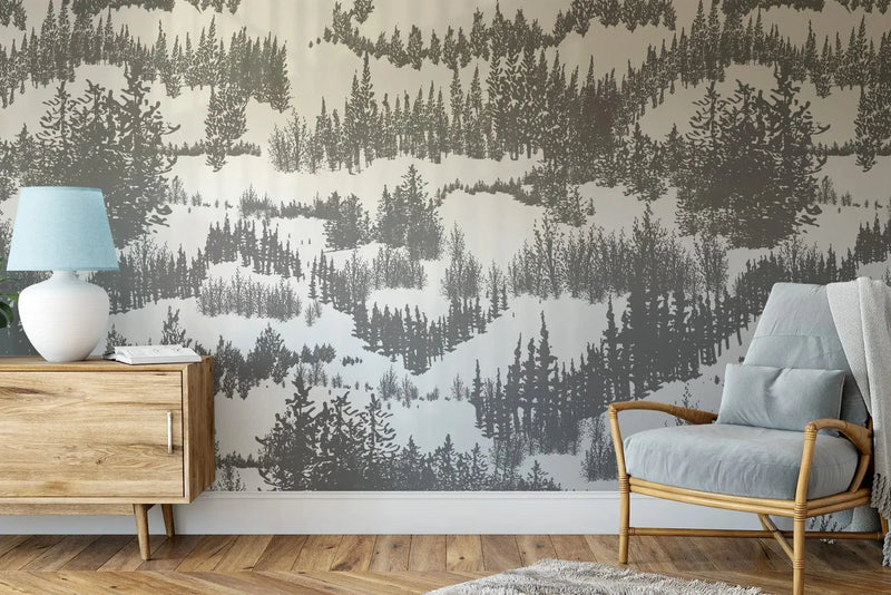 The Forest Series / Thick Forest - Forest Grey and White Wallpaper I Heart Wall Art Australia