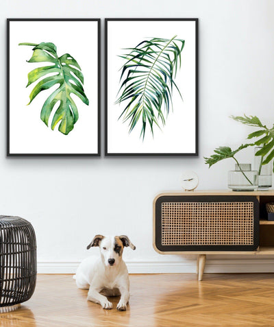Two Piece Monstera and Coconut Palm Print Set Diptych - I Heart Wall Art