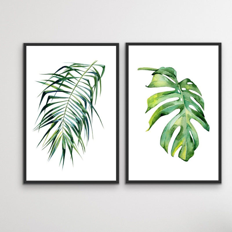 Two Piece Monstera and Coconut Palm Print Set Diptych - I Heart Wall Art