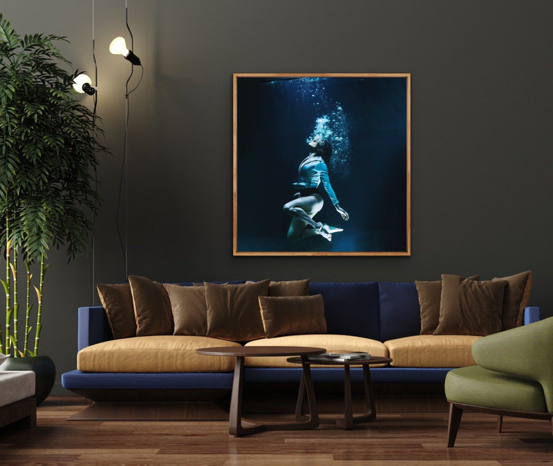 Underwater Love - Blue Original Artwork on Canvas in Frame - I Heart Wall Art