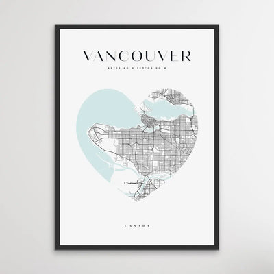 Vancouver City Map - Heart, Square Or Round City Map I Heart Wall Art 