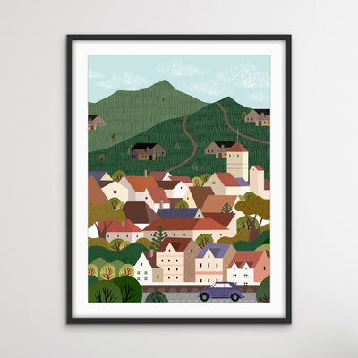 Village - Illustration Of Village Scene for Kids Nursery - City Village Country Wild Set - I Heart Wall Art