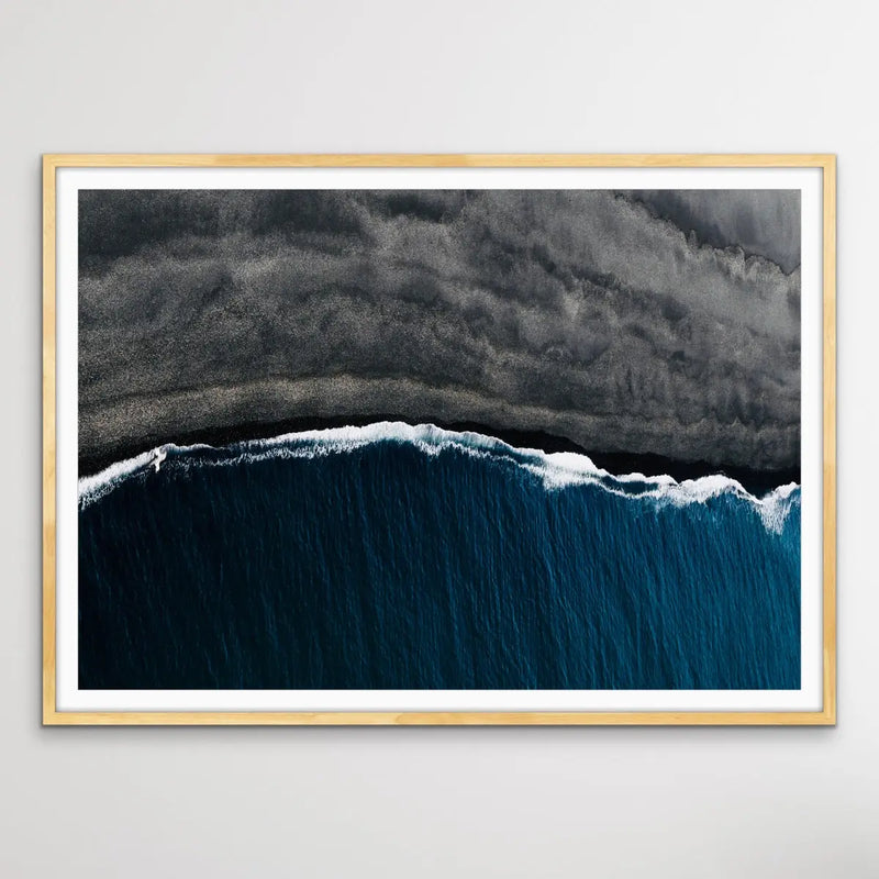 Volcanic Shore - Aerial Photographic Print of Icelandic Shore In Grey And Blue I Heart Wall Art Australia 