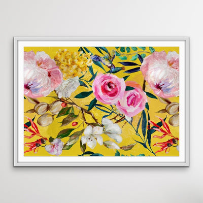 Walk In the Garden In Yellow - Bright Floral Artwork With Flowers Oil Painting Wall Art Print - I Heart Wall Art