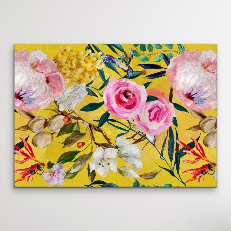 Walk In the Garden In Yellow - Bright Floral Artwork With Flowers Oil Painting Wall Art Print - I Heart Wall Art