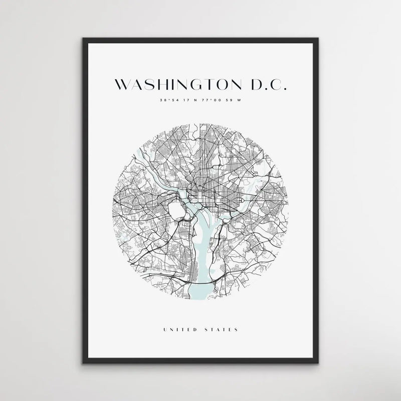 Washington DC City Map - Heart, Square Or Round City Map I Heart Wall Art 