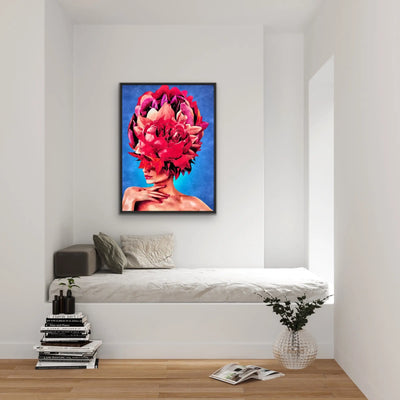 Watch Her Bloom In Red -  Print One -  Colourful Artwork Of Woman With Flowers On Her Head I Heart Wall Art Australia 