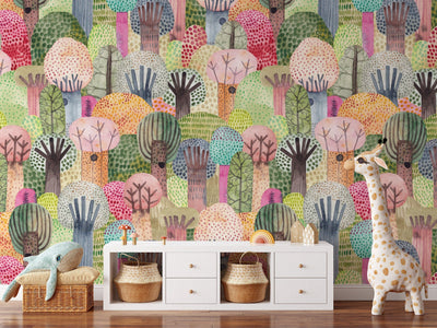 Watercolour Jungle - Colourful Forest Print Easy Wallpaper - I Heart Wall Art