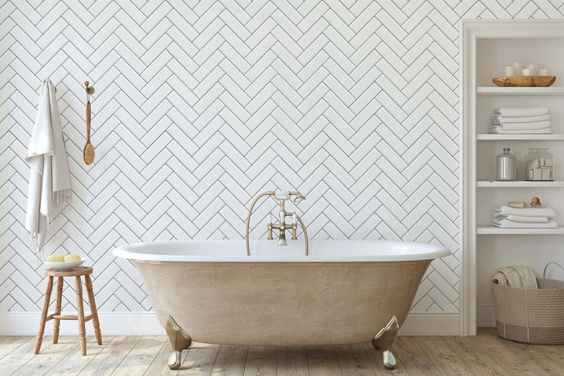 White Herringbone Tile Wallpaper I Heart Wall Art Australia 
