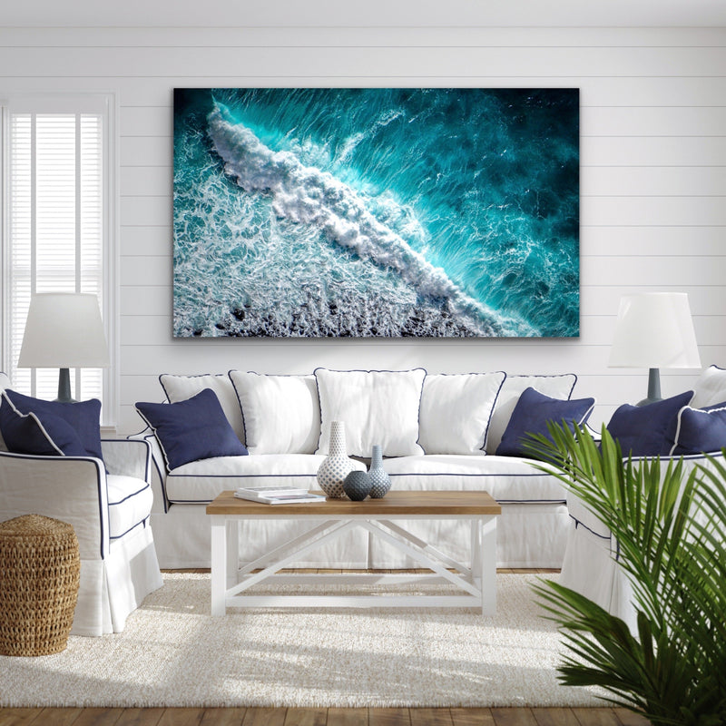 Wild Ocean- Ocean Wave Blue Stretched Canvas Wall Art Print - I Heart Wall Art
