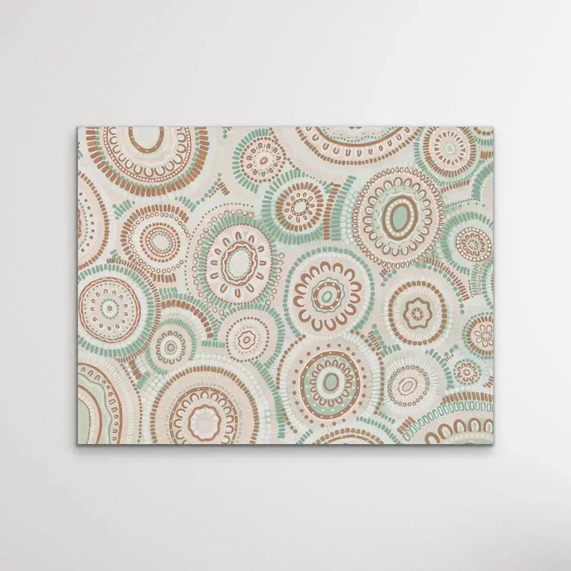 Wildflowers Blooming Gathering - Green  Aboriginal Art Print By Leah Cummins I Heart Wall Art Australia 
