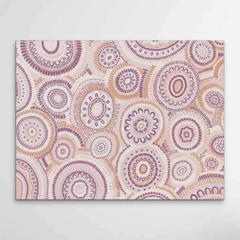 Wildflowers Blooming Gathering - Soft Purple-  Aboriginal Art Print By Leah Cummins I Heart Wall Art Australia 