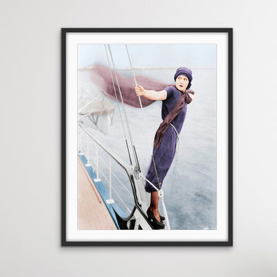 Woman On Yacht - Vintage Photographic Print On Paper Or Canvas - I Heart Wall Art