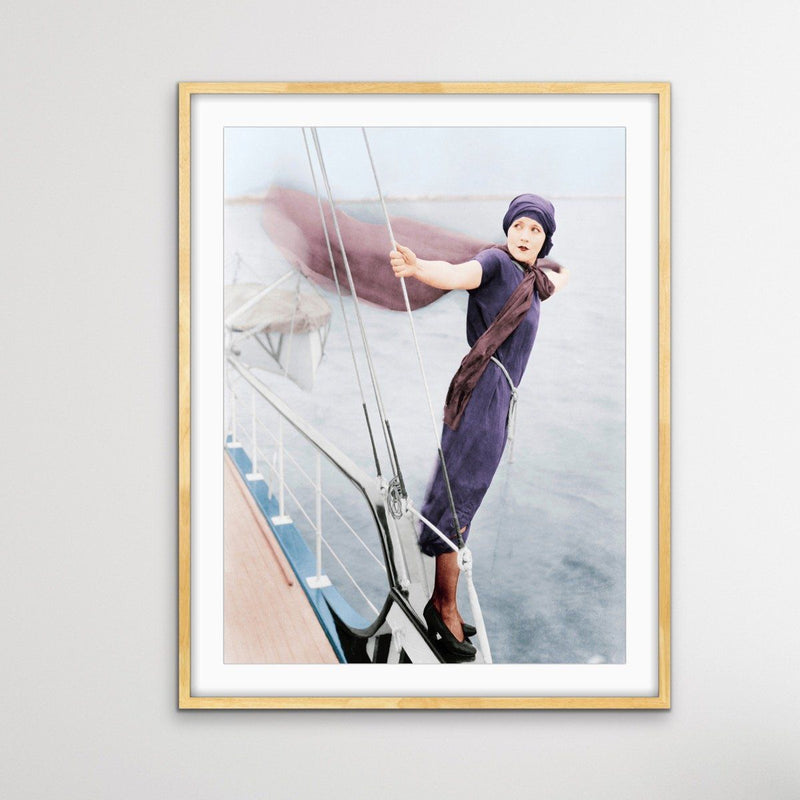 Woman On Yacht - Vintage Photographic Print On Paper Or Canvas - I Heart Wall Art
