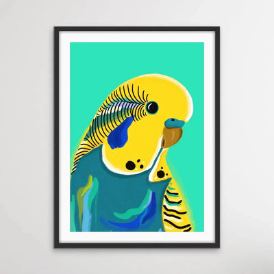 Yellow Budgie By Emma Whitelaw - Yellow Budgerigar Contemporary Artwork Canvas or Art Print I Heart Wall Art Australia 