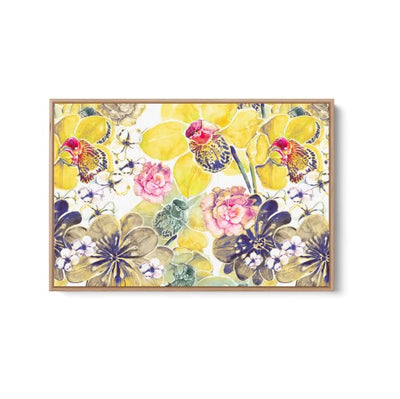 Yellow Orchids - Yellow Floral Canvas Wall Art Print With Grey and Red Tones - I Heart Wall Art