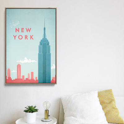 New York by Henry Rivers - Stretched Canvas Print or Framed Fine Art Print - Artwork- Vintage Inspired Travel Poster I Heart Wall Art Australia 