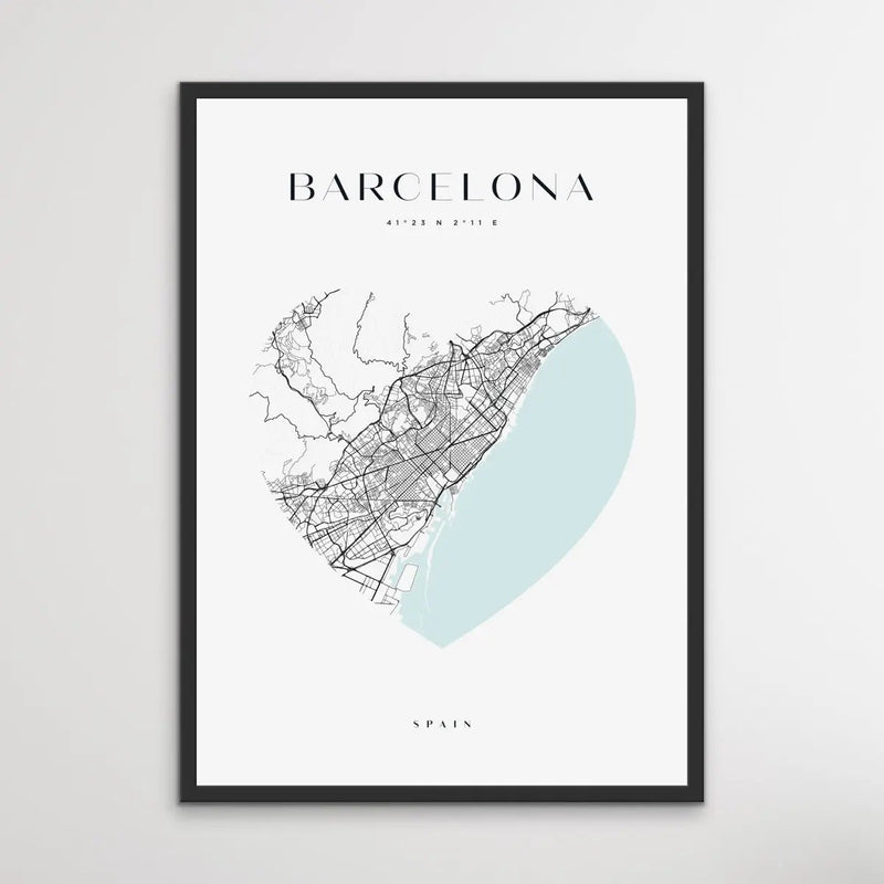 Barcelona City Map - Heart, Square Or Round City Map - I Heart Wall Art - Poster Print, Canvas Print or Framed Art Print