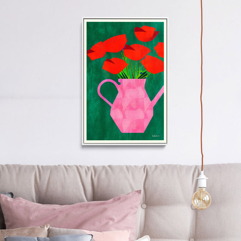 Red Poppies In a Pink Vase by Bo Anderson - Stretched Canvas Print or Framed Fine Art Print - Artwork I Heart Wall Art Australia 